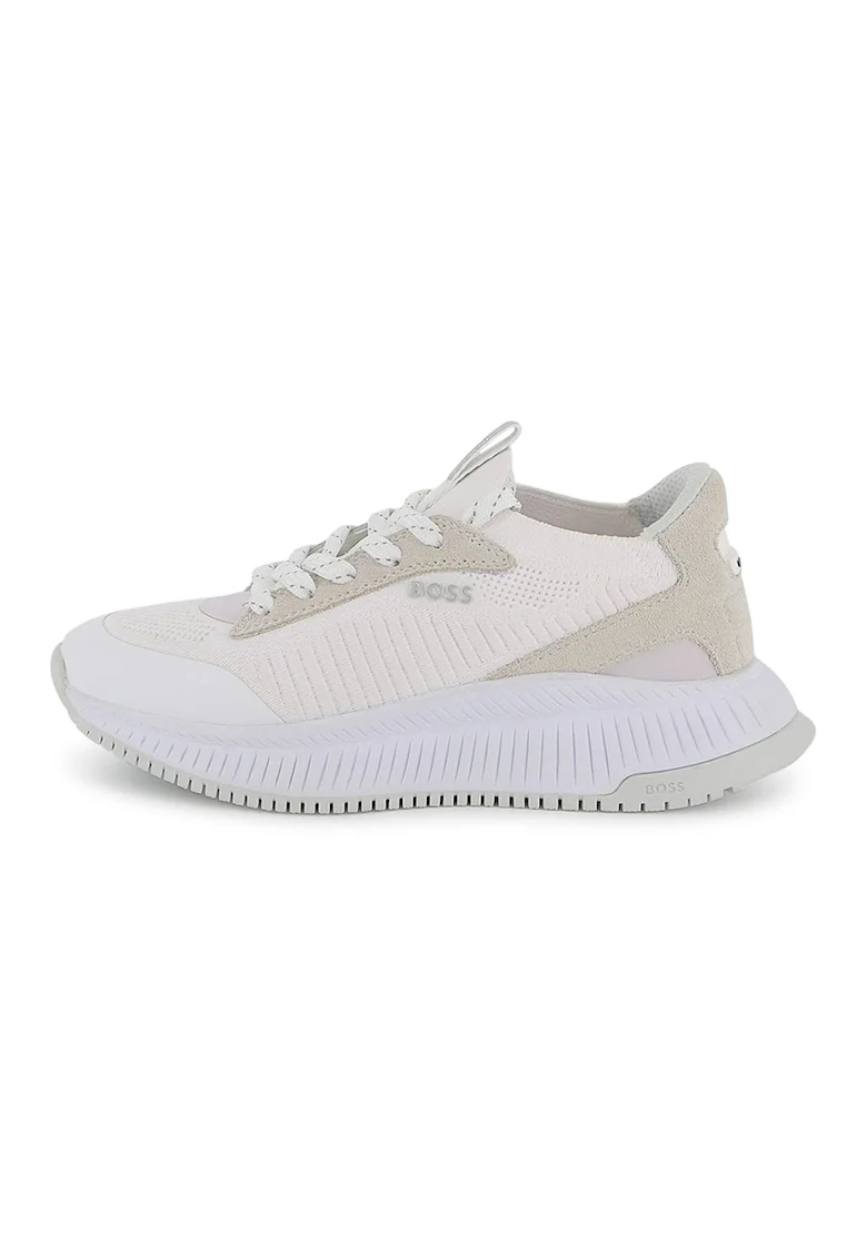 Pantofi sport din material textil cu talpa wedge, Alb, Crem,