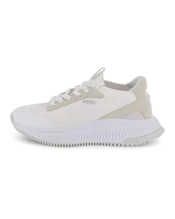 Pantofi sport din material textil cu talpa wedge, Alb, Crem,