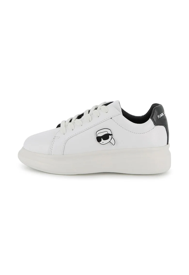 Pantofi sport din piele cu aplicatie cu model monograma, Alb optic