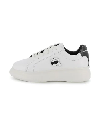 Pantofi sport din piele cu aplicatie cu model monograma, Alb optic