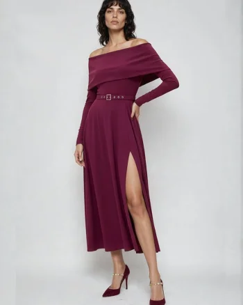 Rochie midi din lyocell cu decolteu pe umeri Melira