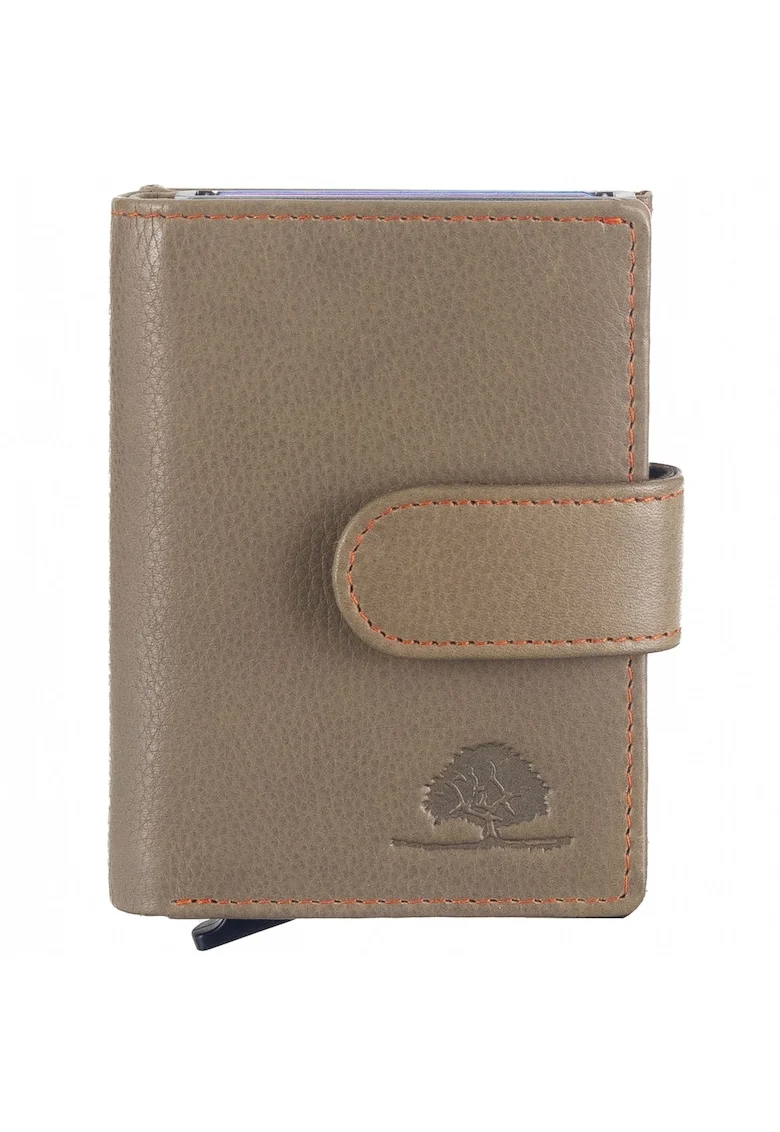 Portofel unisex piele naturala verde masliniu 8 x 10 x 2.5 cm, KINGS NAPPA,