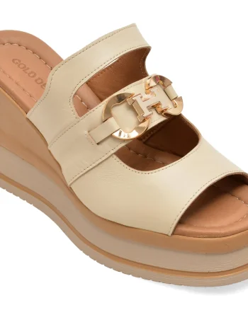 Papuci GOLD DEER bej, 22092, din piele naturala