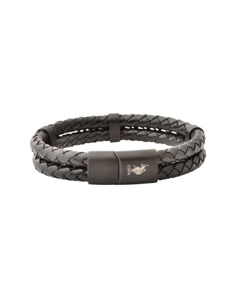 Bratara cu aspect impletit, de piele, Alb/Negru