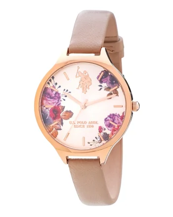 Ceas rotund cu model floral, Maro camel