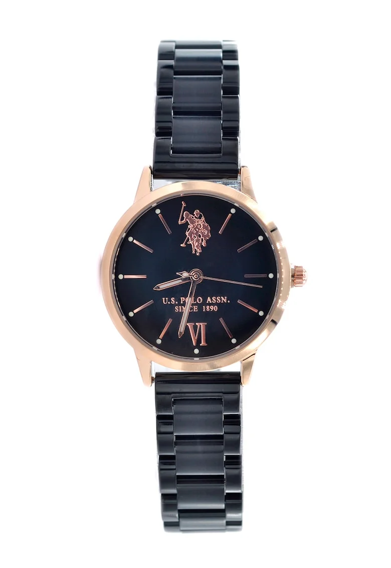 Ceas quartz din otel inoxidabil, Negru/Auriu rose