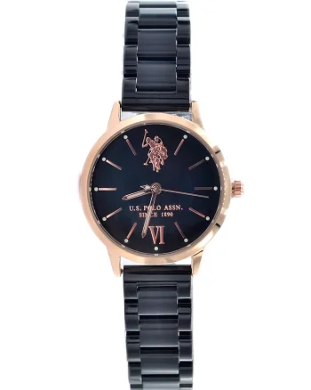 Ceas quartz din otel inoxidabil, Negru/Auriu rose