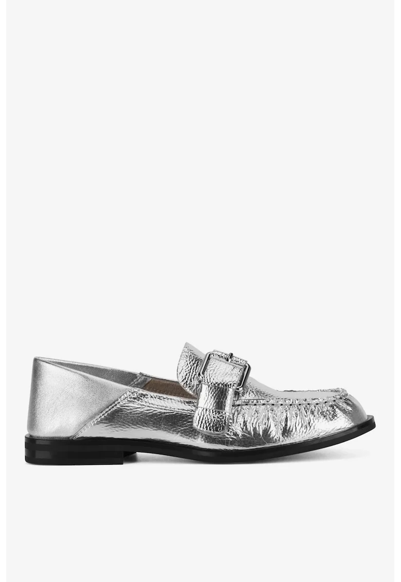 Mocasini dama  5903698601199, Piele naturala, Argintiu, Argintiu