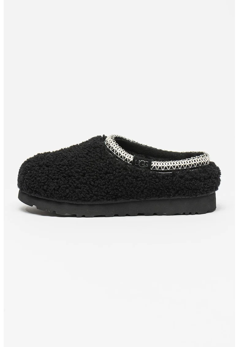 Papuci din piele de oaie cu captuseala din amestec de lana Tasman Maxy Curly, Negru