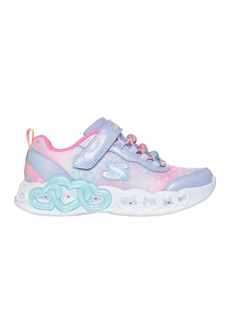 Pantofi sport Infinite Love cu talismane inima si LED-uri, Albastru prafuit/Roz pastel/Alb optic