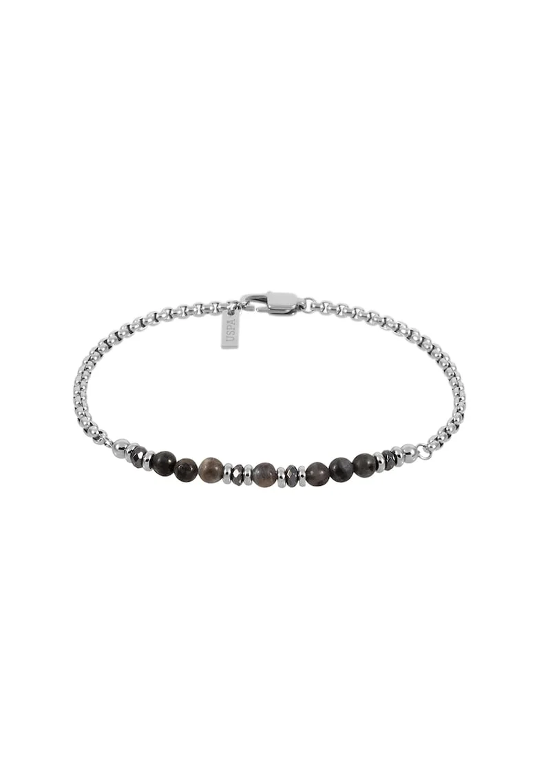 Bratara din otel inoxidabil cu labradorite, Negru/Argintiu