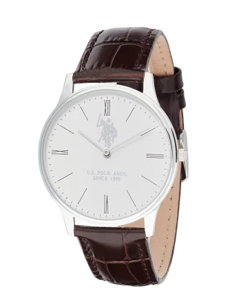 Ceas quartz cu o curea de piele, Maro