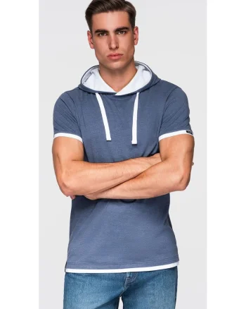 Tricou cu gluga din bumbac  OM-TSCT-0256, Albastru inchis