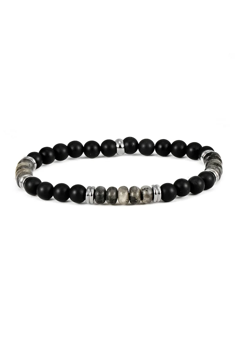 Bratara elastica cu margele din onix, Negru/Gri inchis/Gri cenusa