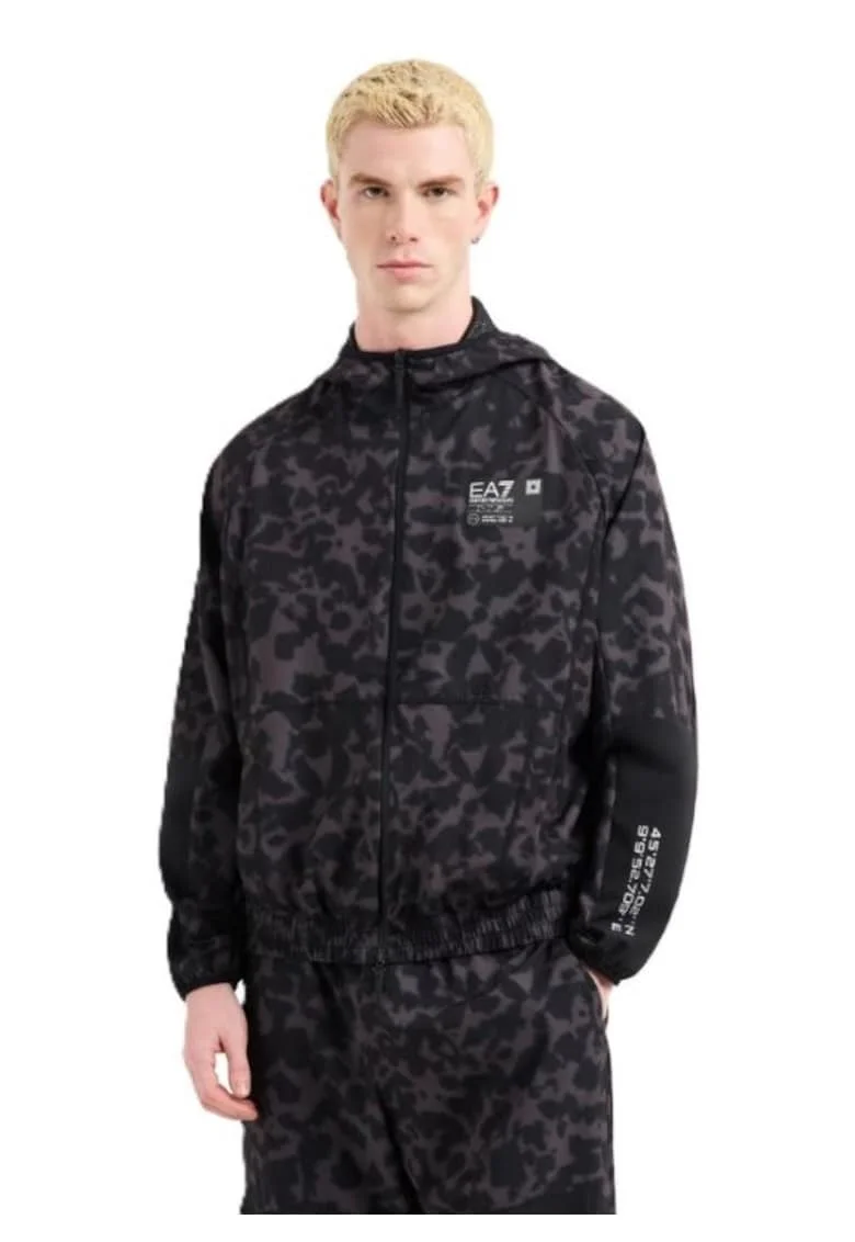 Hanorac barbati cu fermoar  M HOODIE FZ GRAPHIC PL PU, Bumbac, Negru, Negru