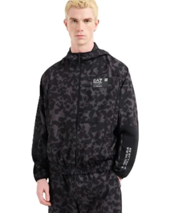 Hanorac barbati cu fermoar  M HOODIE FZ GRAPHIC PL PU, Bumbac, Negru, Negru