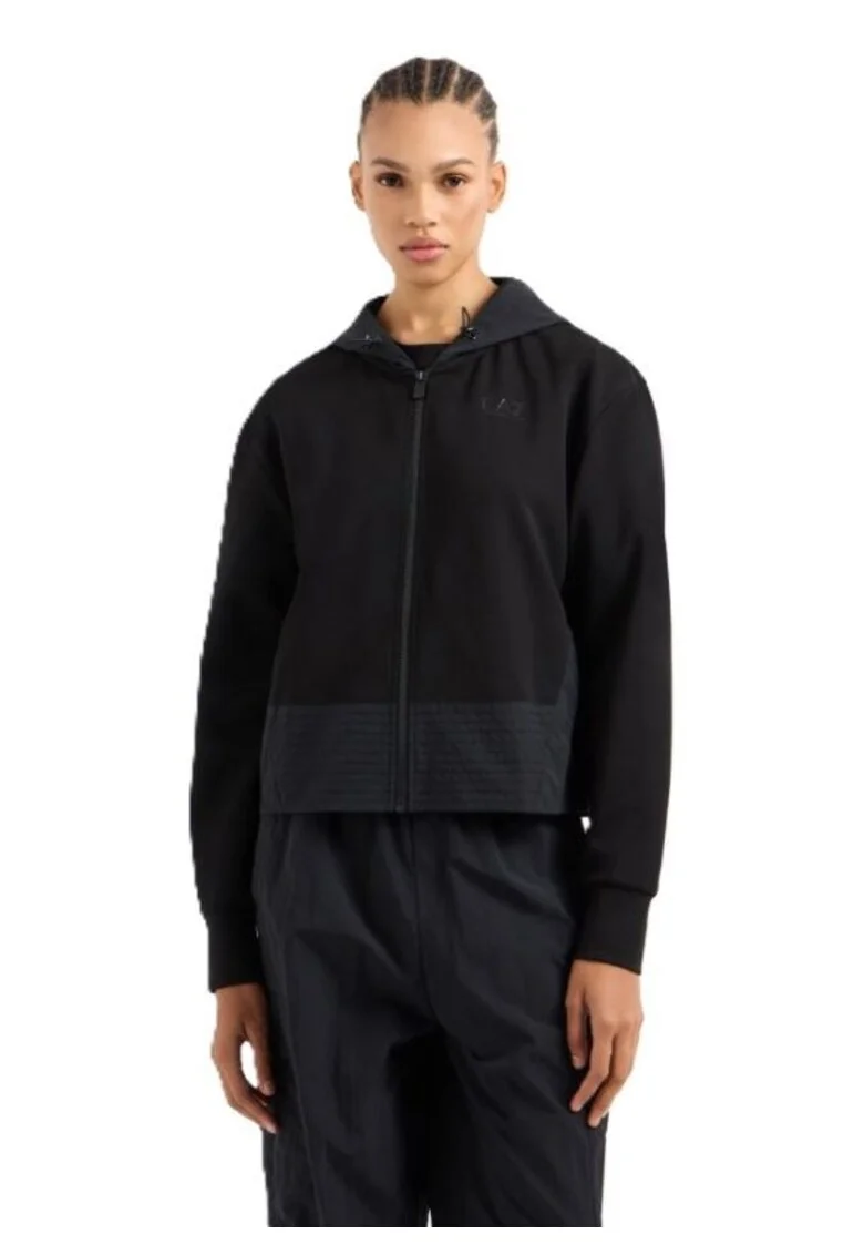 Hanorac dama cu fermoar  W HOODIE FZ, Poliester, Negru, Negru