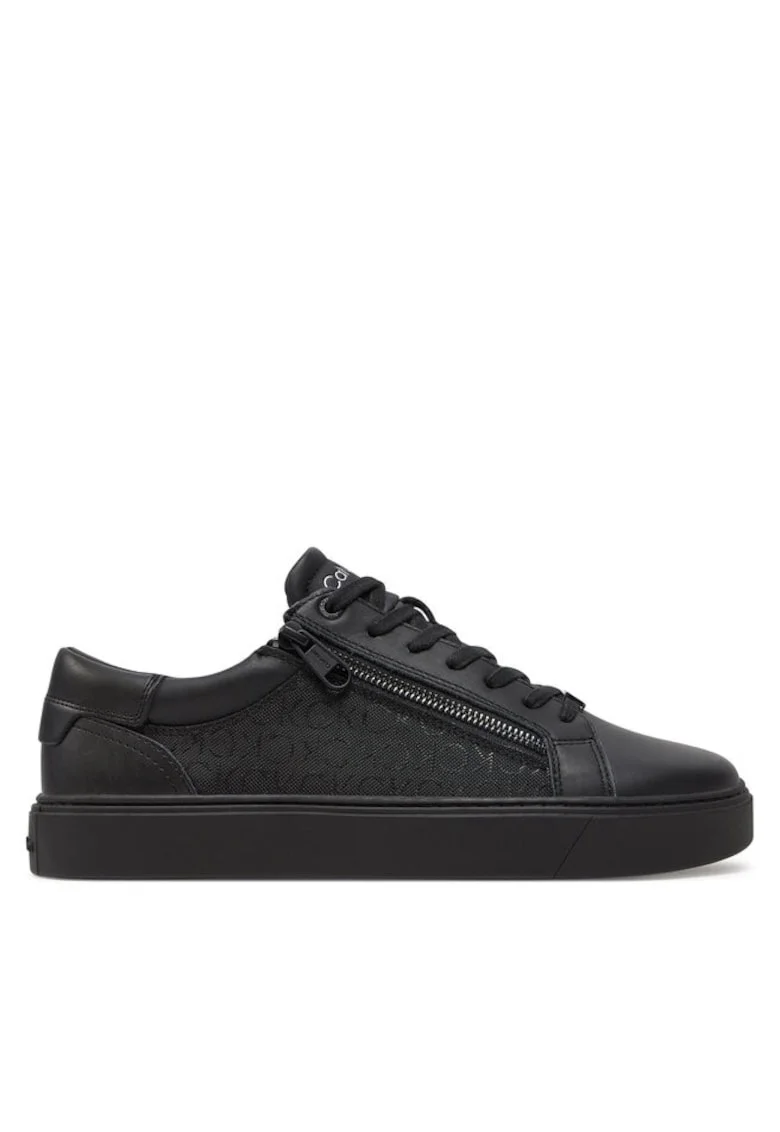 Pantofi sport barbati  LOW TOP LACE UP W/ ZIP MONO, Piele naturala, Negru,