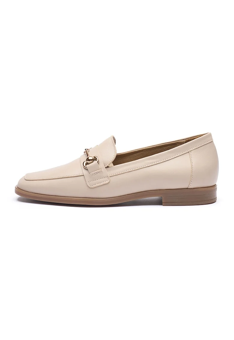 Pantofi loafer din piele cu detaliu metalic, Bej deschis