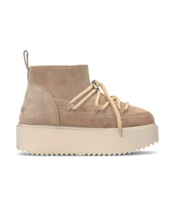 Ghete flatform din piele intoarsa, Bej