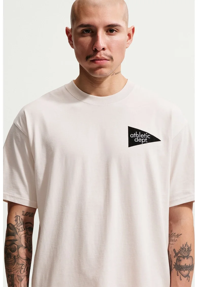 Tricou din bumbac cu decolteu la baza gatului, Roz pastel