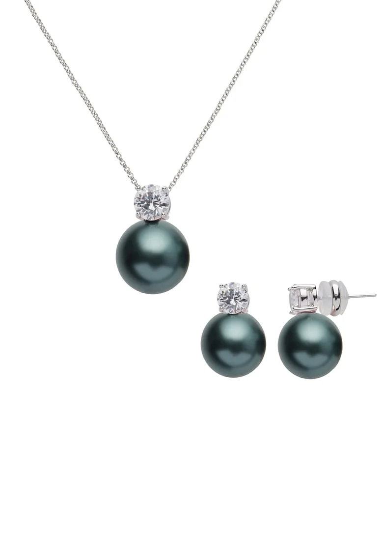 Set de colier si cercei, Verde inchis/Argintiu