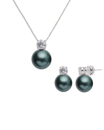 Set de colier si cercei, Verde inchis/Argintiu