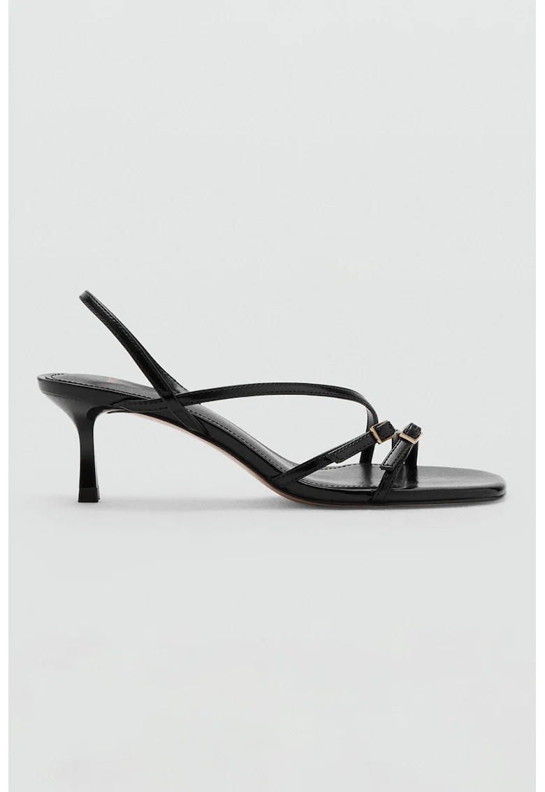 Sandale din piele ecologica cu toc kitten, Negru