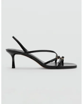 Sandale din piele ecologica cu toc kitten, Negru