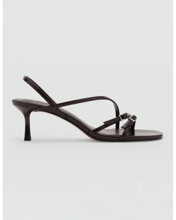 Sandale din piele ecologica cu toc kitten, Maro cognac