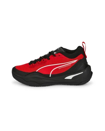 Pantofi sport cu insertii de plasa Playmaker, Negru/Rosu inchis