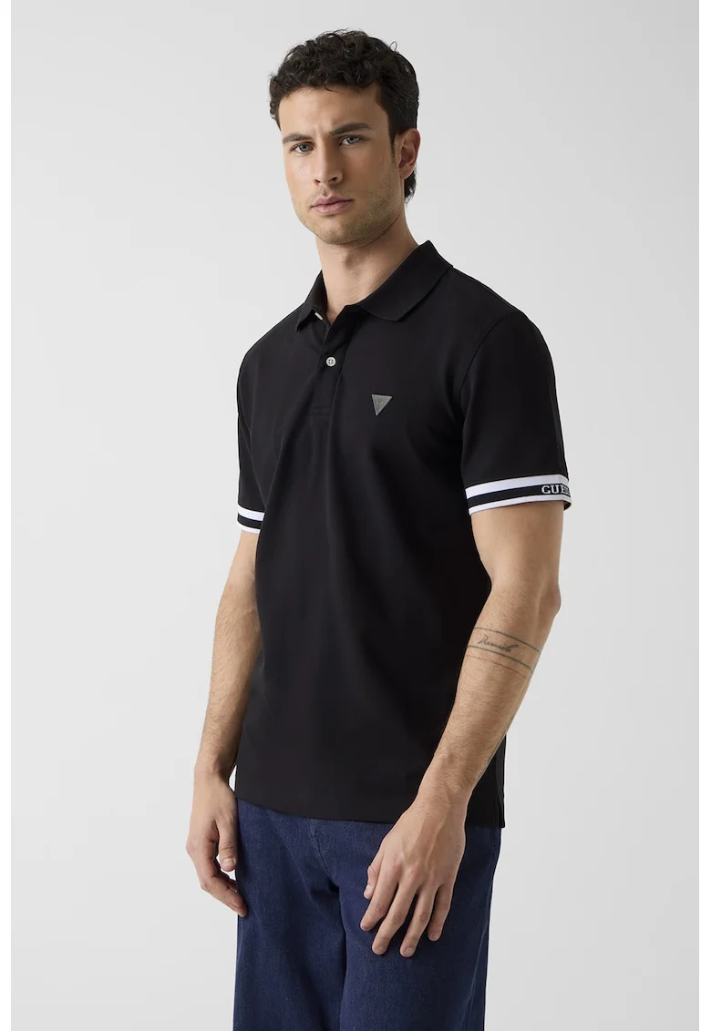 Tricou polo din amestec de bumbac, Negru