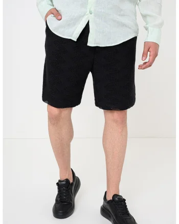 Pantaloni scurti cu model perforat, Negru