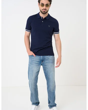 Tricou polo din amestec de bumbac, Bleumarin