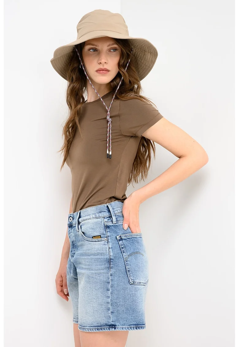 Tricou din amestec de modal cu decolteu la baza gatului, Maro