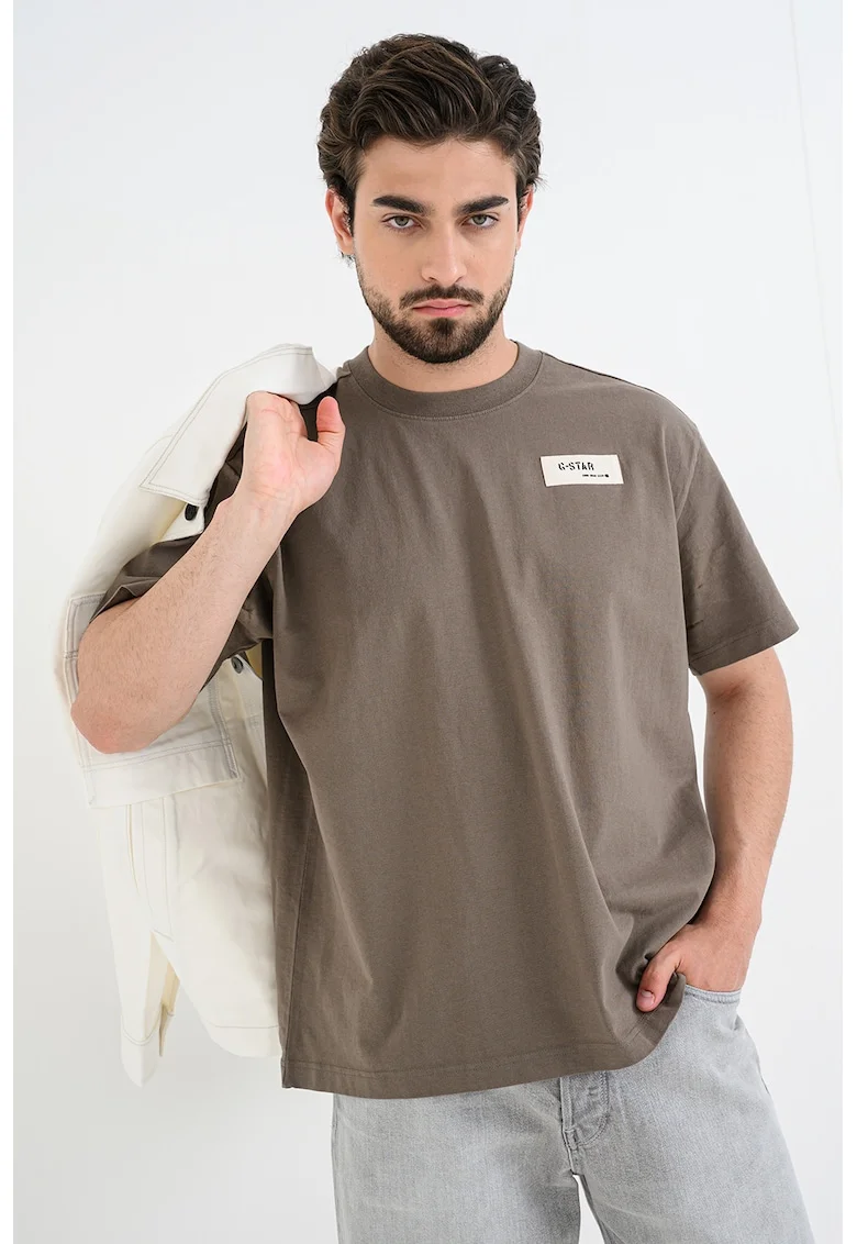 Tricou relaxed fit de bumbac organic Badge, Grej