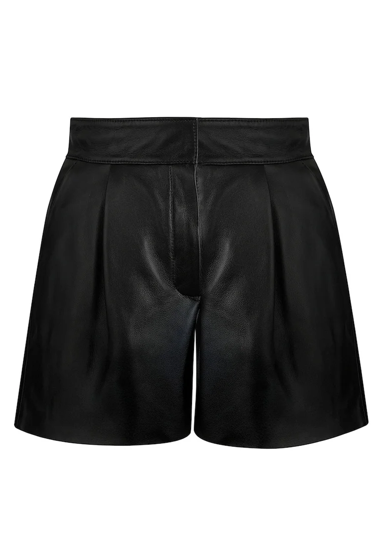 Pantaloni scurti de piele cu talie medie, Negru