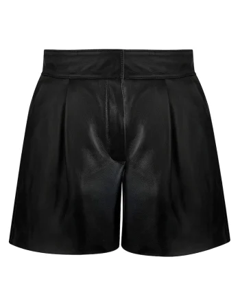Pantaloni scurti de piele cu talie medie, Negru