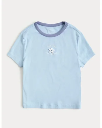 Tricou din bumbac cu aplicatie pe piept, Albastru deschis