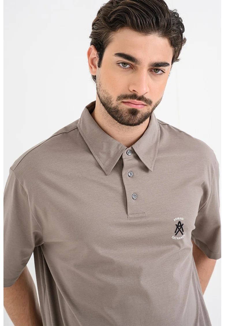 Tricou polo din bumbac, Maro taupe