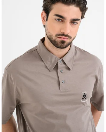 Tricou polo din bumbac, Maro taupe