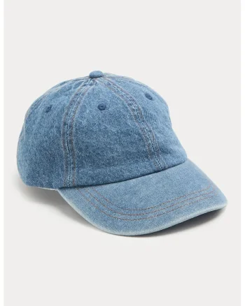 Sapca din denim cu model uni, Albastru melange