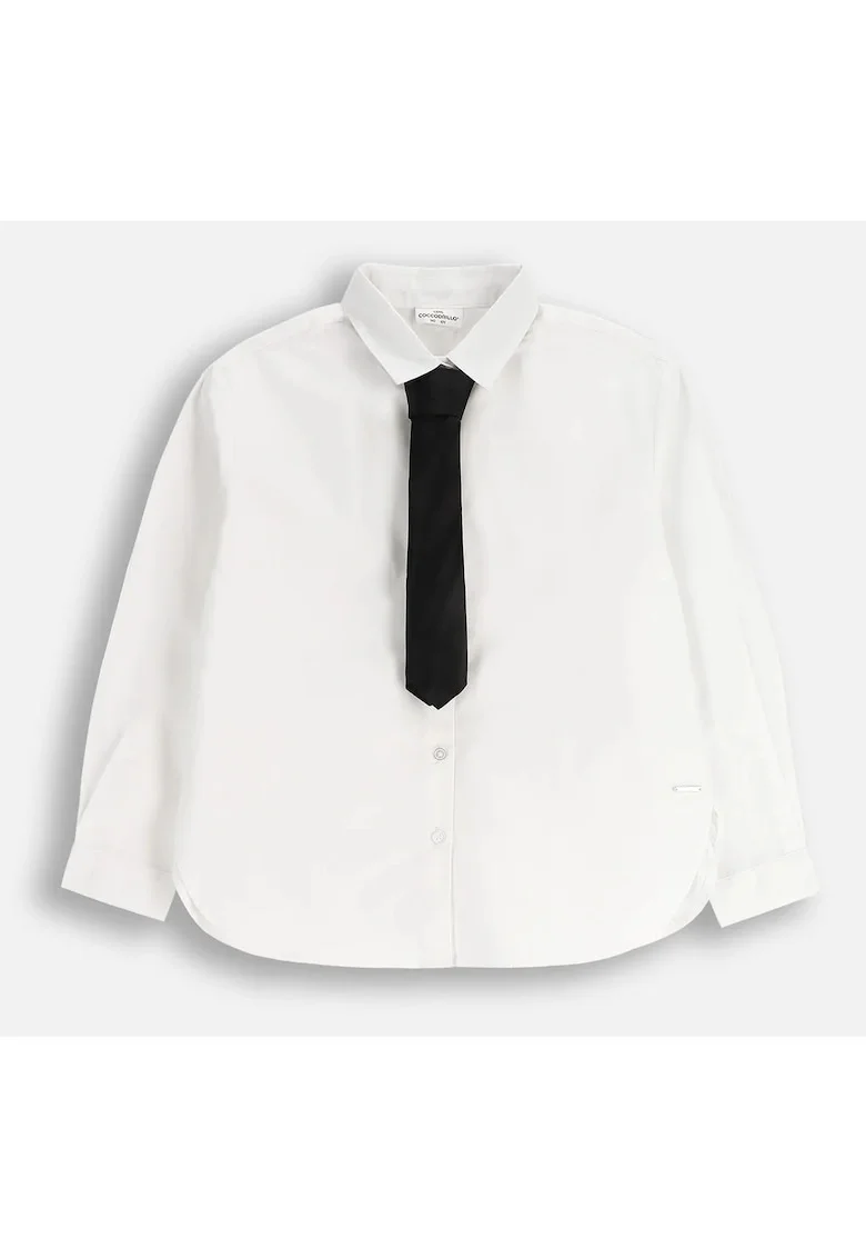 Camasa alba cu maneca lunga,  croiala oversize, guler clasic, bumbac, pentru fete