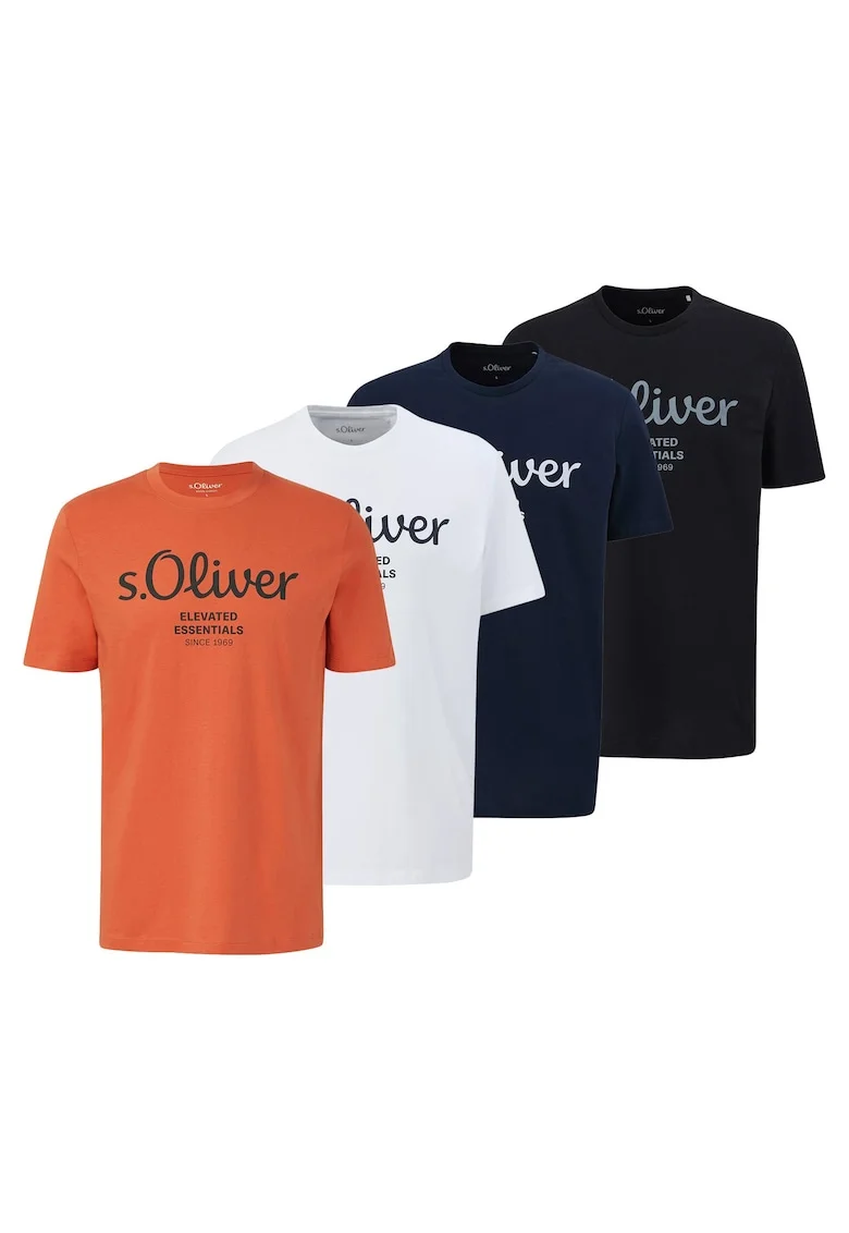 Set de tricouri regular fit cu imprimeu logo - 4 piese, Alb/Negru/Portocaliu