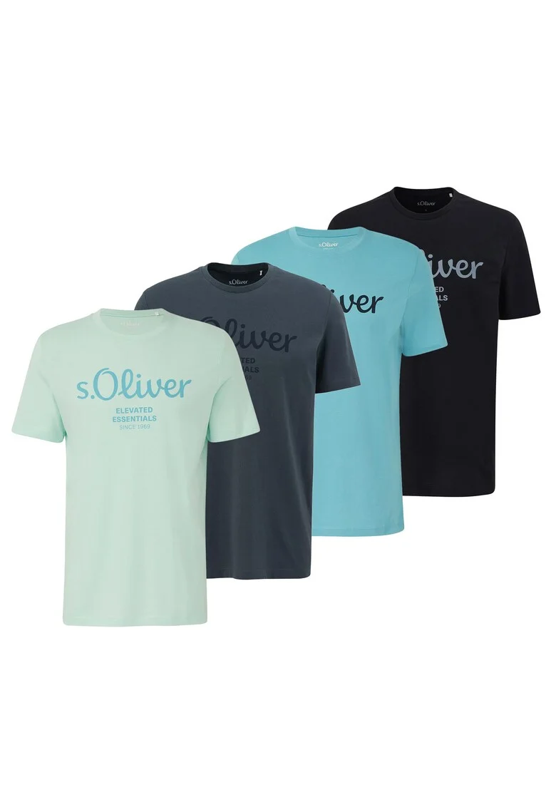 Set de tricouri regular fit cu imprimeu logo - 4 piese, Verde/Negru/Albastru