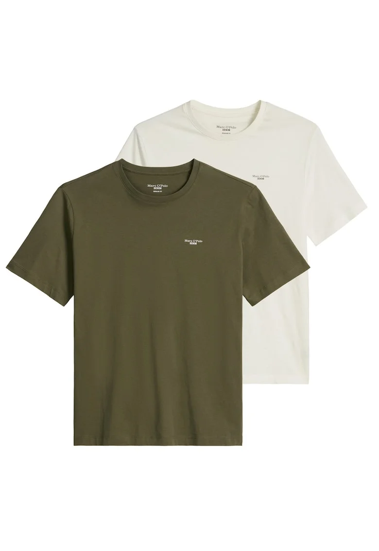Marc O'Polo, Set de tricouri de bumbac organic - 2 piese, Alb/Verde masliniu