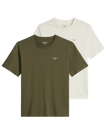 Marc O'Polo, Set de tricouri de bumbac organic - 2 piese, Alb/Verde masliniu