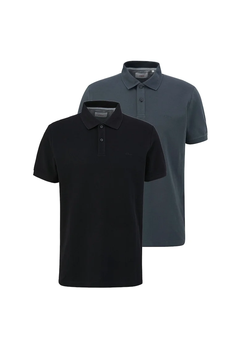 Set de tricouri polo uni - 2 piese, Negru/Gri inchis