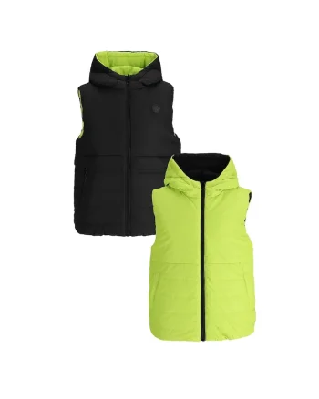 Vesta matlasata reversibila baieti,  poliester, cu gluga, rezistenta la apa, negru/verde lime