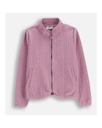 Bluza  pentru fete, mov, tricotaj structural, cu fermoar, maneca lunga, cu buzunare